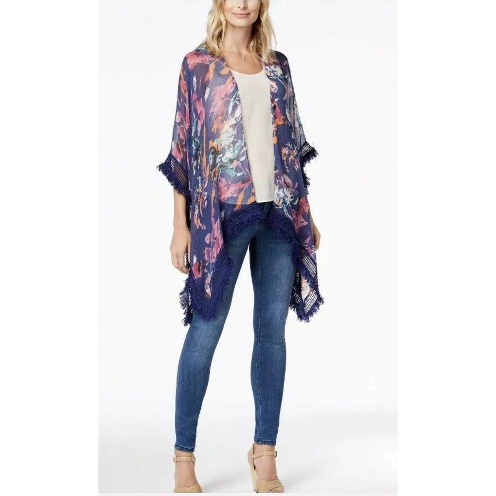 Cejon Navy fringed Cover up topper